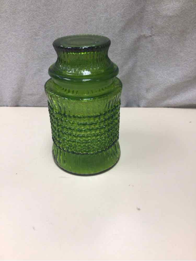 TEXTURED GREEN GLASS JAR