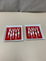 2 SQUARE REINDEERS SNACK PLATES