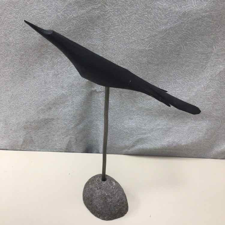 WOOD BIRD ON STONE STAND