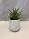 FAUX SUCCULENT IN WHITE GEOMETRIC PATTERN PLANTER