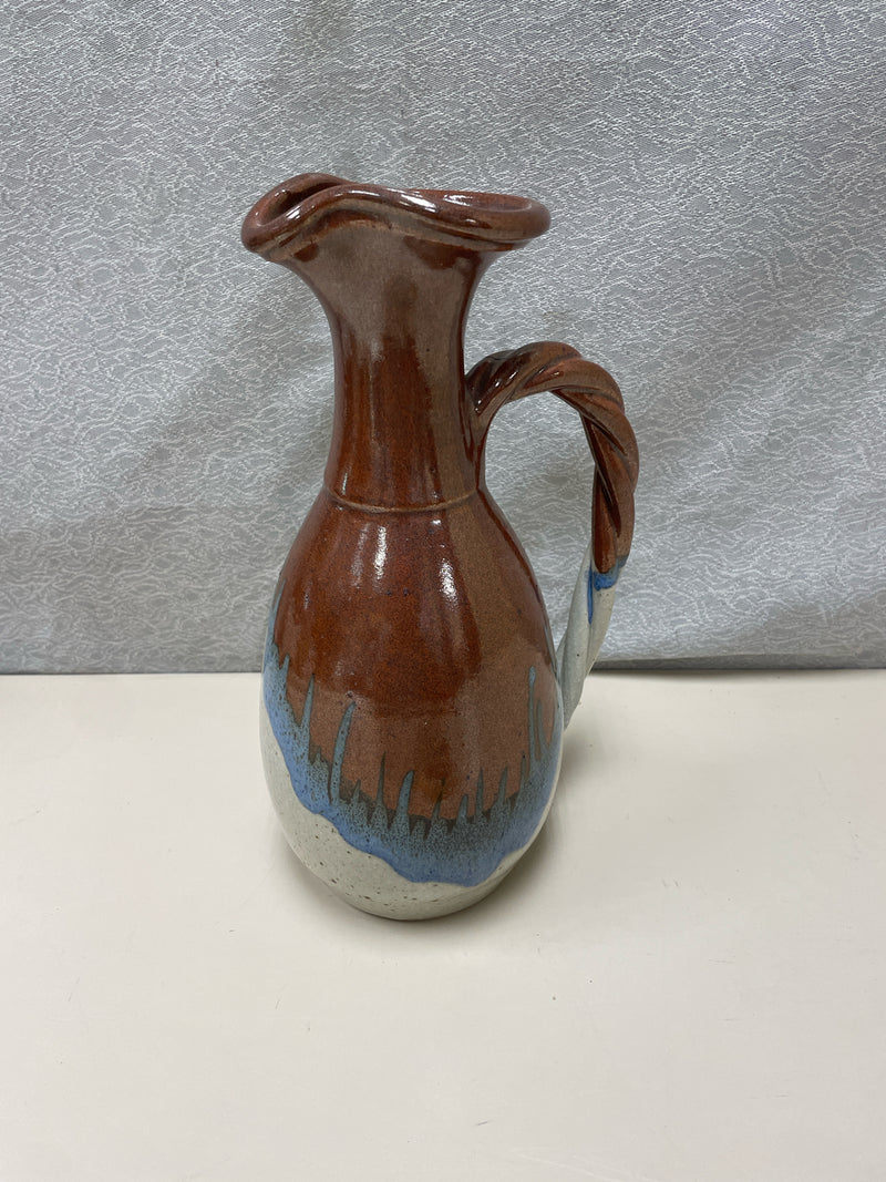 BROWN/BLUE CERAMIC PITCHER