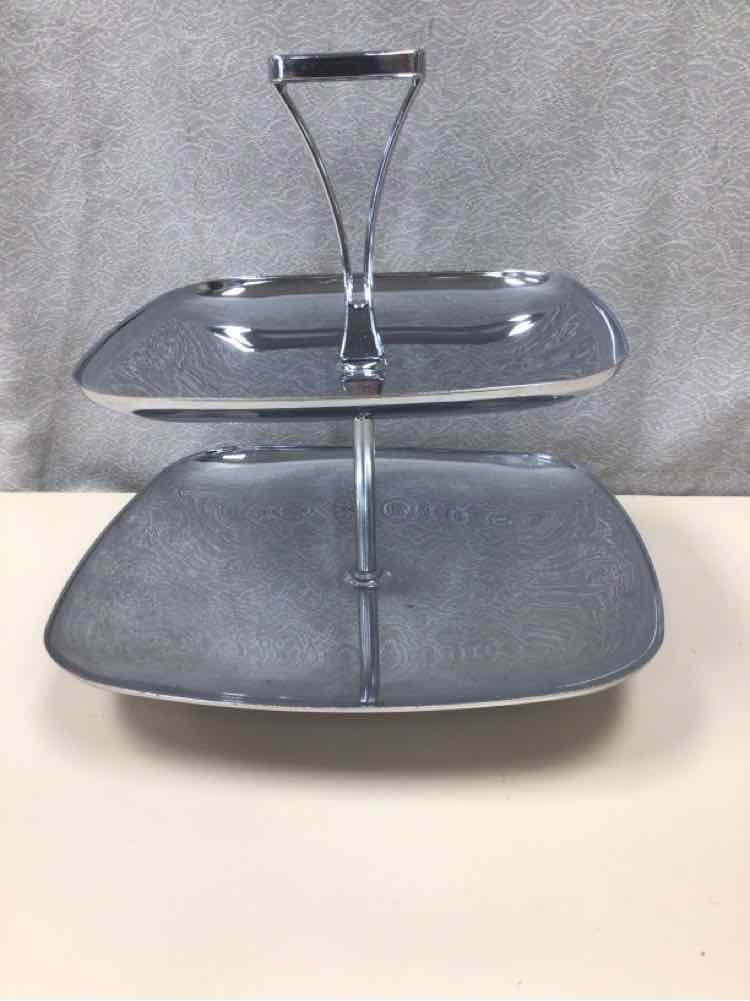 2 TIER SILVER SERVING TRAY