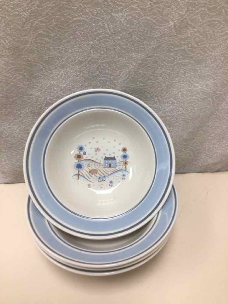 4 BROWN/BLUE VINTAGE BOWLS
