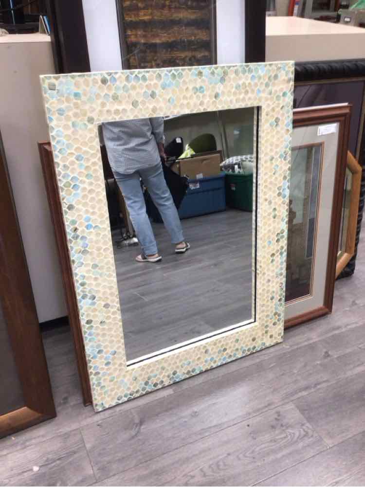 LARGE BLUE/WHITE TILE MIRROR