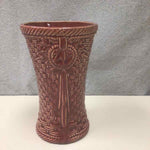 RED CERAMIC VASE W/WEAVE DETAIL