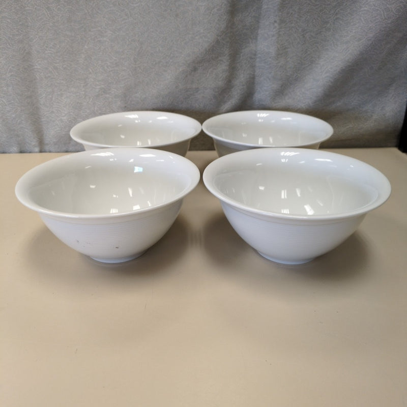 4 WHITE RIDGED DINNER BOWLS