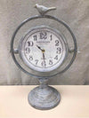 WHITE METAL CLOCK W/BIRD