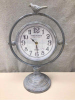 WHITE METAL CLOCK W/BIRD