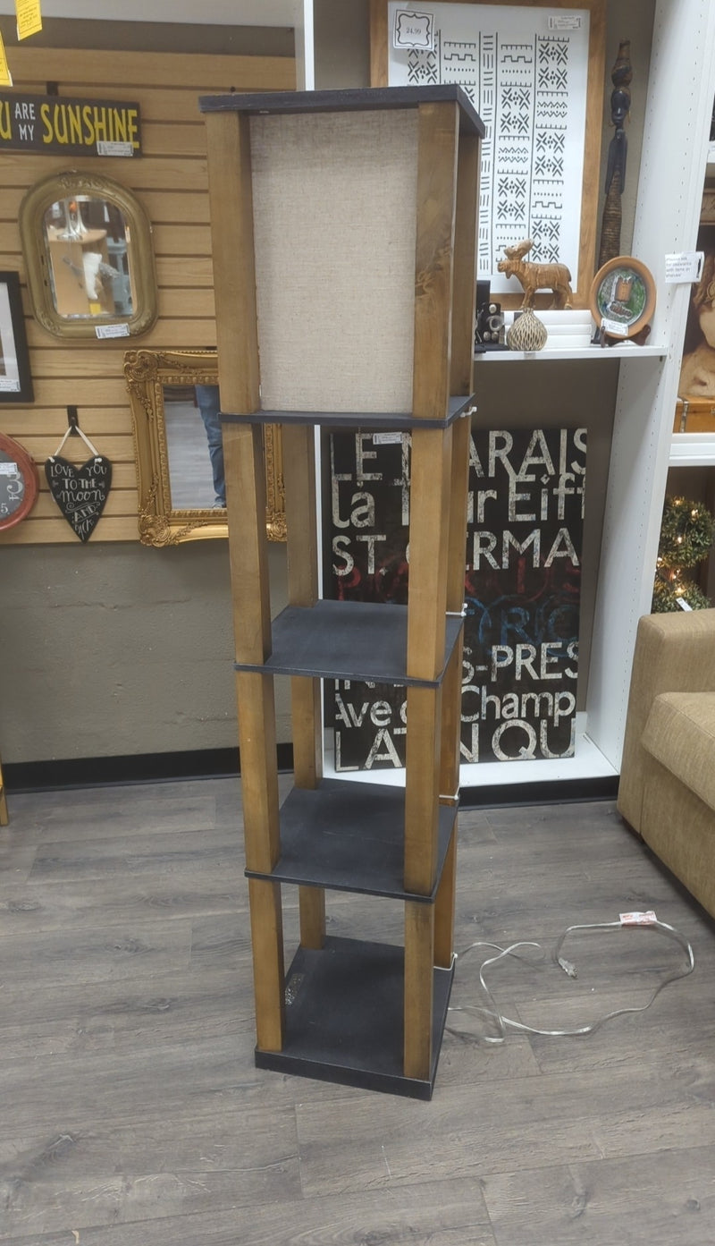 RUSTIC WOOD BLACK "SLATE" SHELF FLOOR LAMP