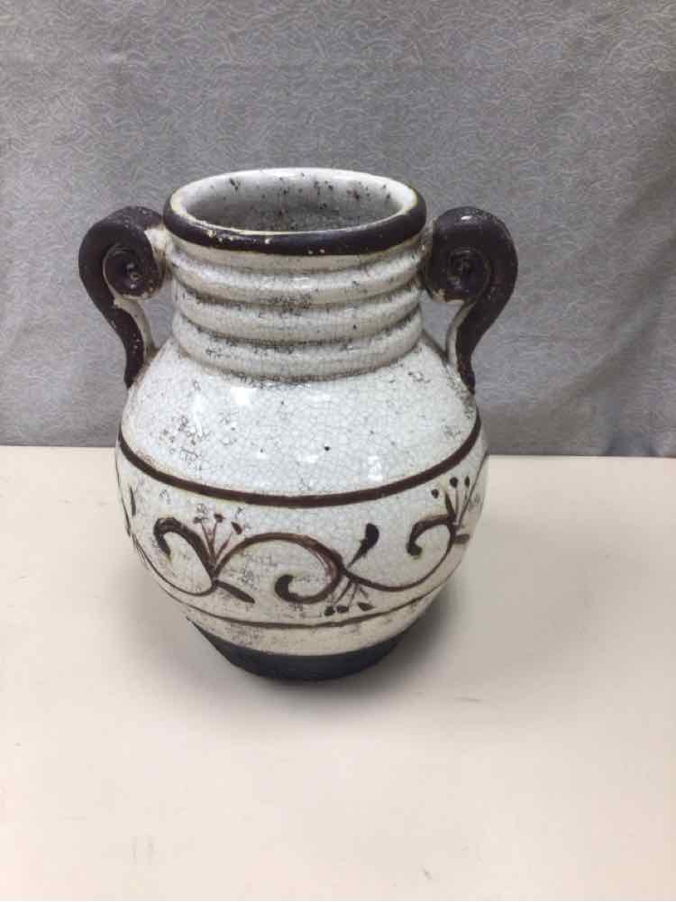 BROWN/WHITE DIST. VASE