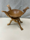 HAND CARVED WOOD BOWL WITH THREE-LEGGED STAND