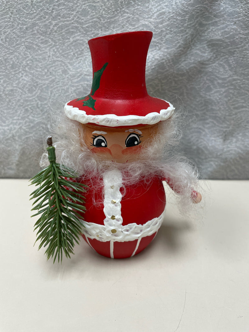 ROUND WOOD SANTA W/TOPHAT