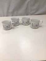 4 VINTAGE BLUE/BROWN MUGS