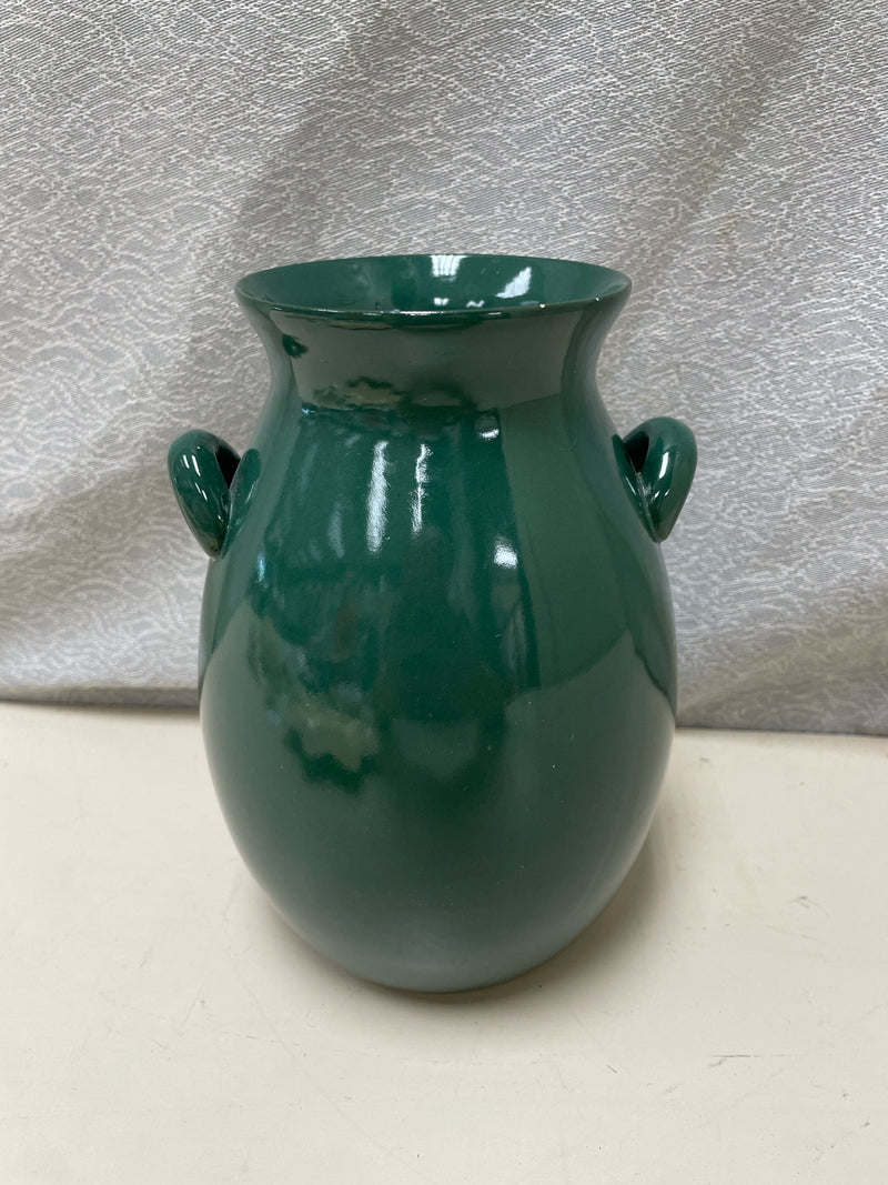 GREEN CERAMIC HANDLE VASE