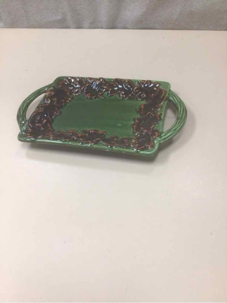BROWN GREEN CERAMIC LEAF DISH