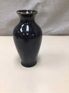 BLACK VASE W/PAINTED FLOWERS