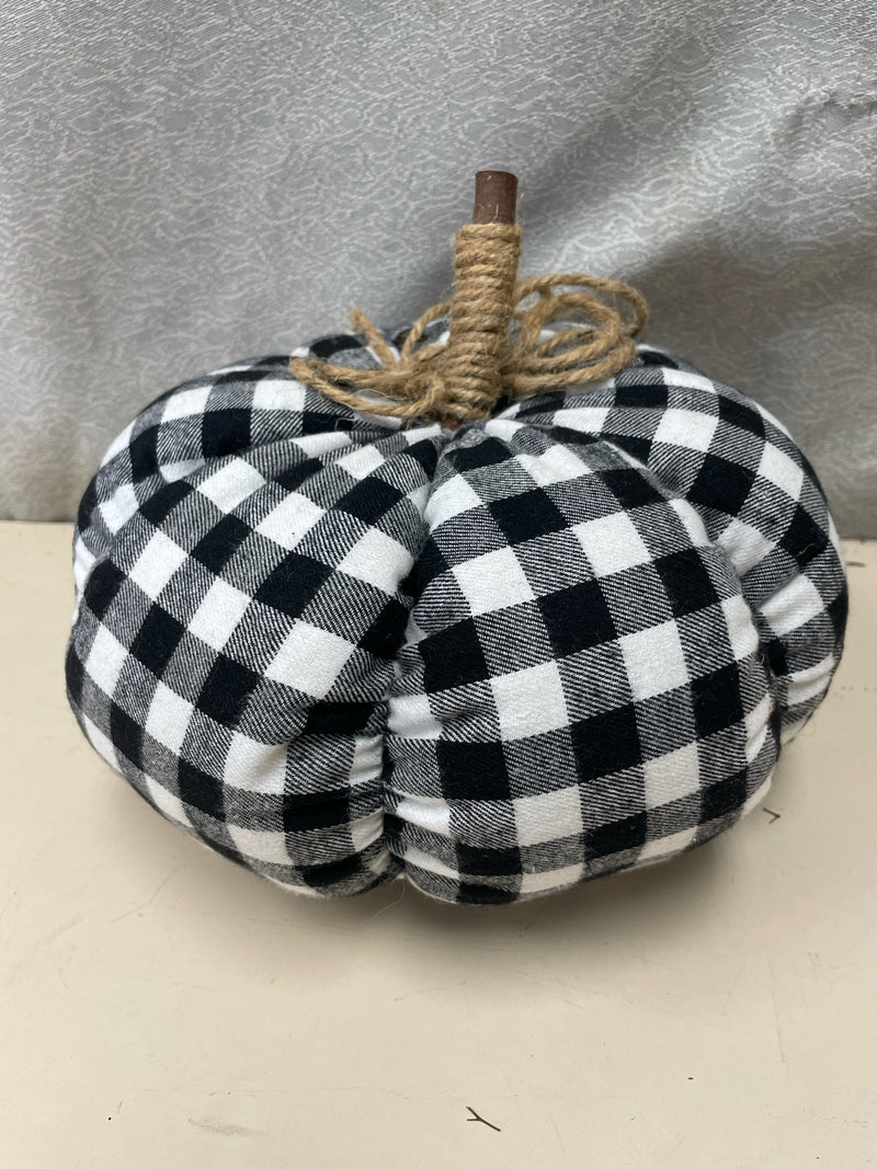 TALL BLACK WHITE PLAID PUMPKIN RESIN