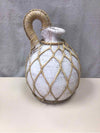 WHITE CLAY JAR W/WEAVING