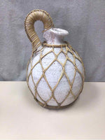 WHITE CLAY JAR W/WEAVING
