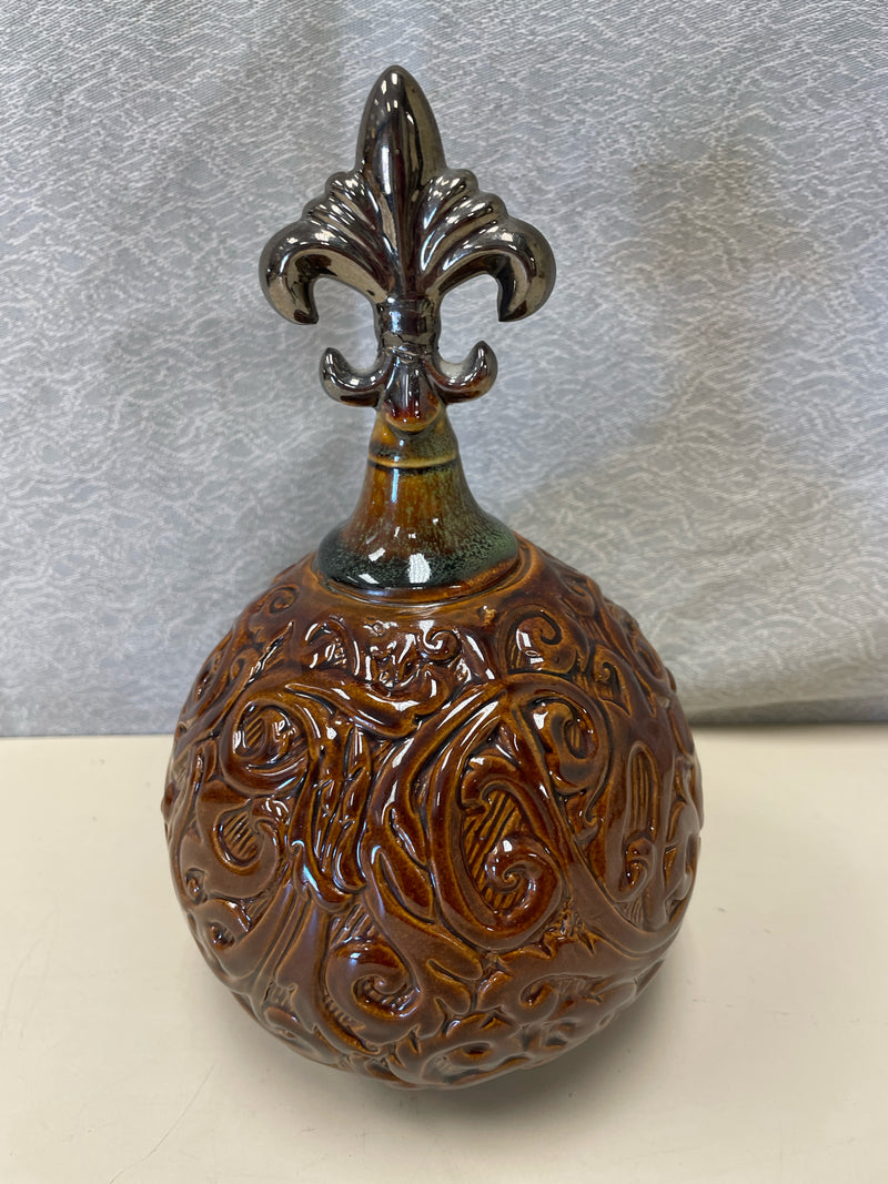 BROWN CERAMIC BALL FLEUR DE LEI