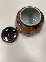 BROWN CERAMIC LIDDED CONT