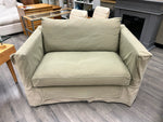 GREEN SLIPCOVERED SLEEPER SOFA