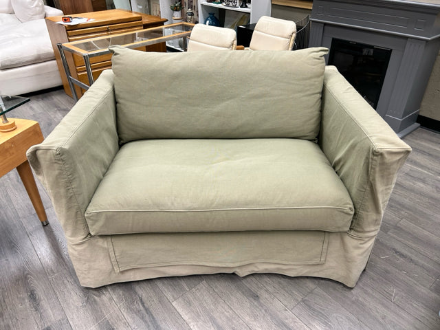 GREEN SLIPCOVERED SLEEPER SOFA