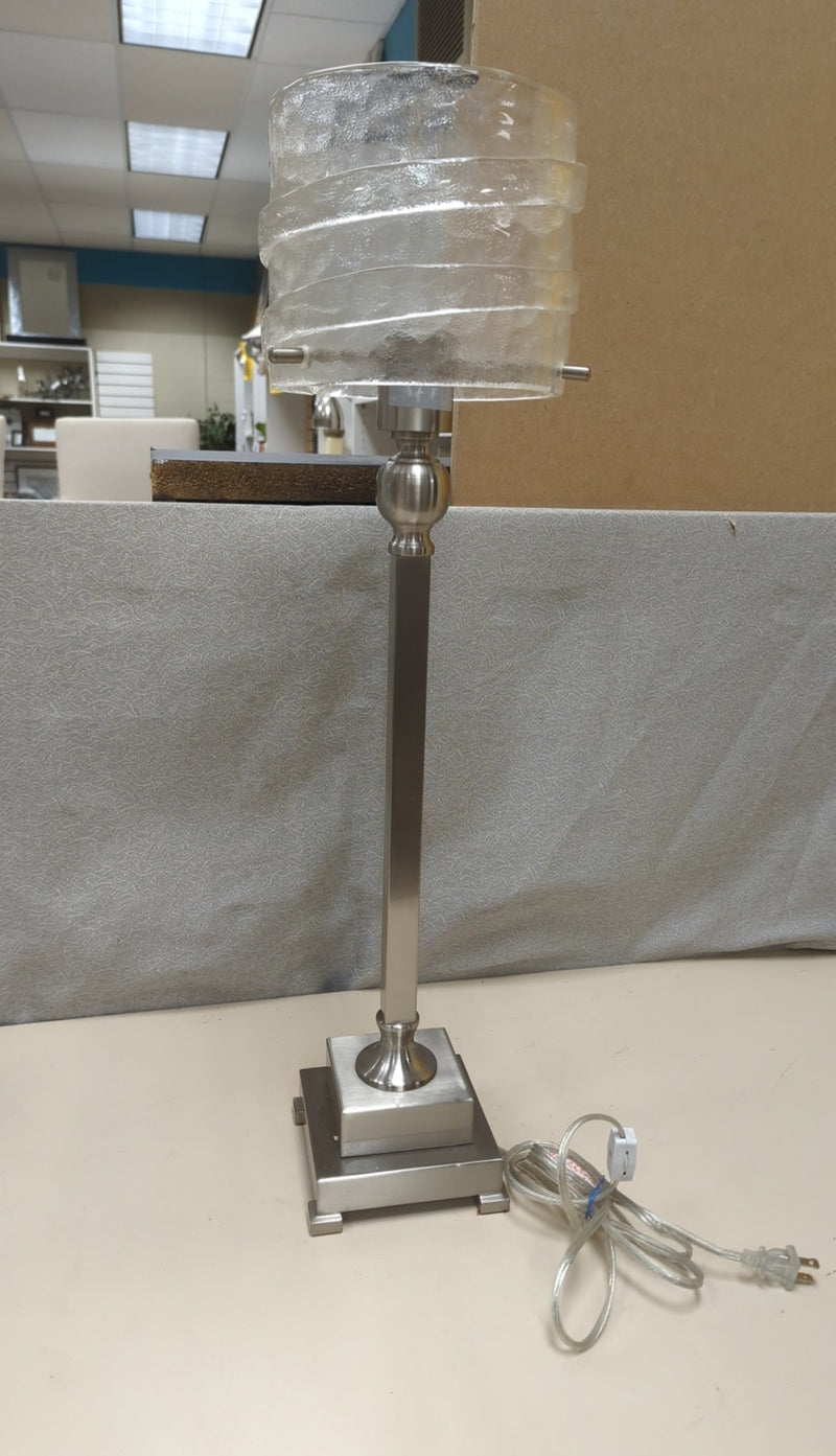 METAL BASE LAMP W/GLASS SHADE