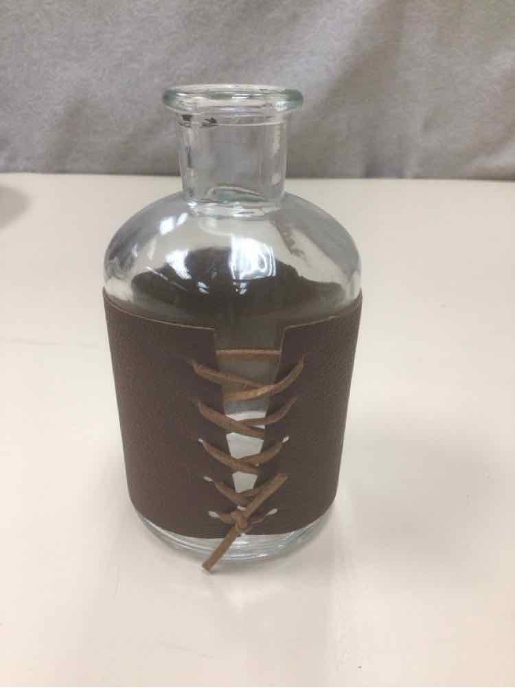 SHORT LEATHER WRAPPED VASE W/GLASS