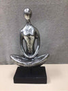 SILVER YOGA LADY ON BLACK STAND