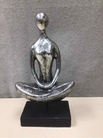 SILVER YOGA LADY ON BLACK STAND
