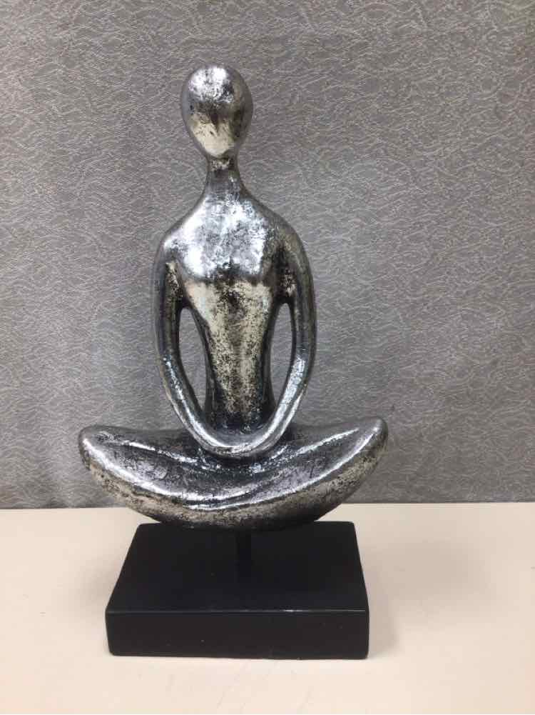 SILVER YOGA LADY ON BLACK STAND
