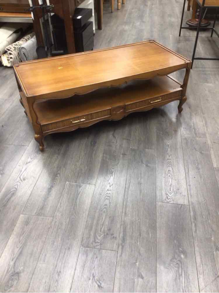WOOD 2-TIER COFFEE TABLE W/2 DRAWERS