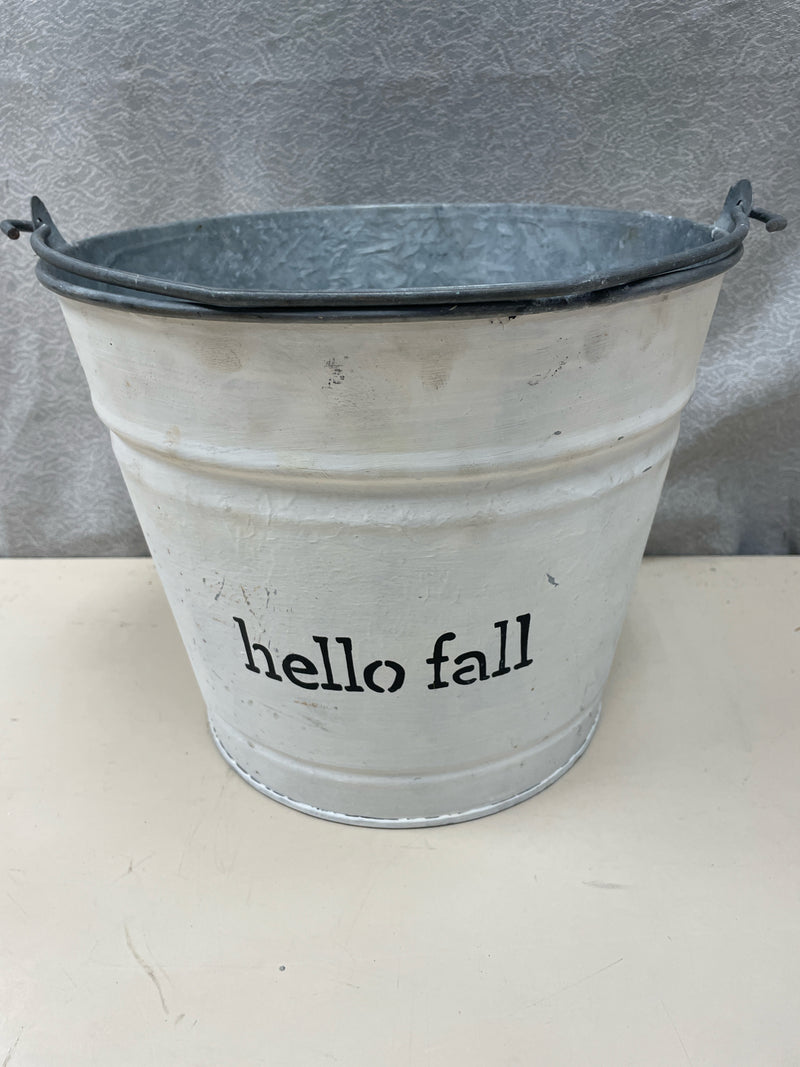 "HELLO FALL" WHITE METAL PAIL