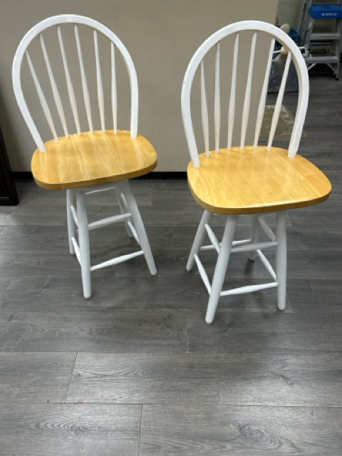 2 BLONDE WHITE SWIVEL STOOLS