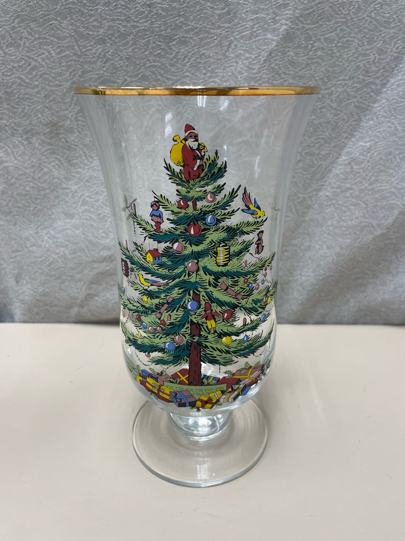 SPODE GLASS HURRICANE W/XMAS TREE