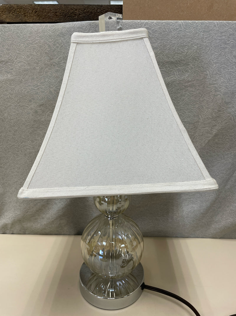 GLASS LAMP W/WHITE SHADE