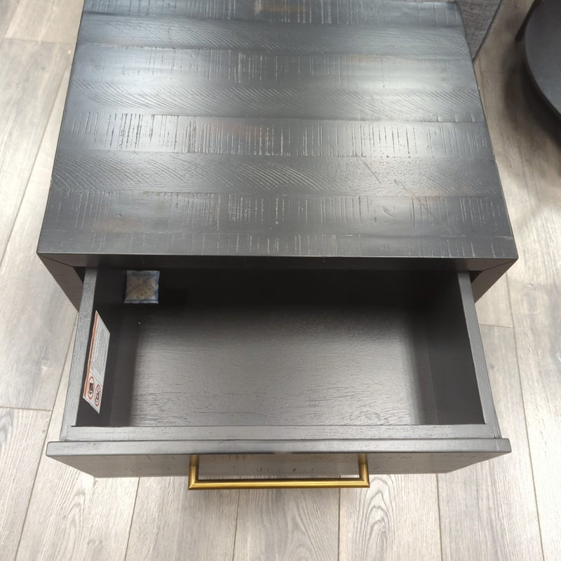 "SUKI" 2-DRAWER BURNISHED BLACK NIGHTSTAND