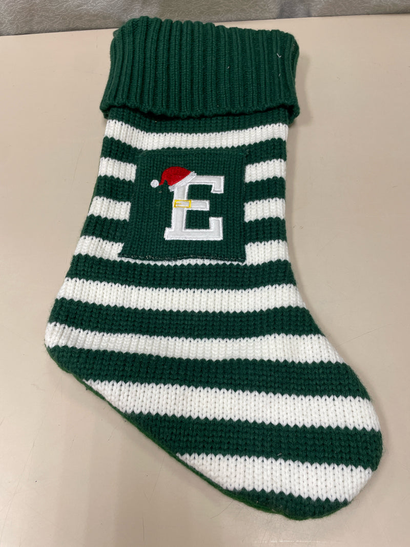 GREEN STRIPED "E" STOCKING