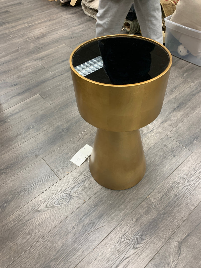 GOLD DRUM W/GLASS END TABLE