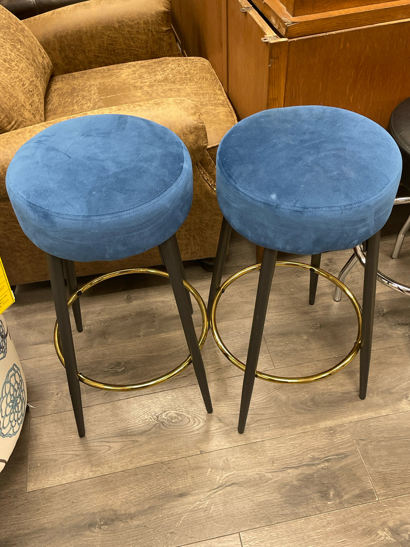 2 BLUE UPHOL STOOLS