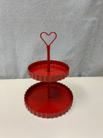 RED METAL 2 TIER TRAY W HEART