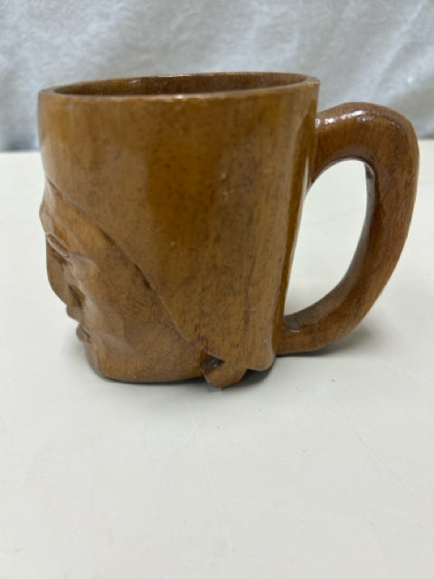 WOOD CARVED FACE MUG