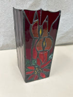 STAIN GLASS RED CANDLE HOLDER