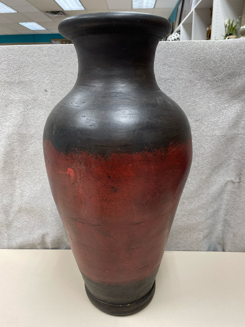 BLACK RED PAINTED TALL VASE CERAMIC