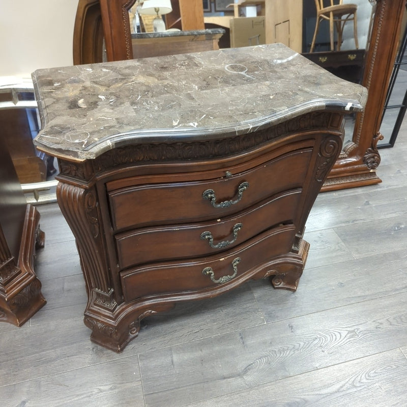 STONE TOP WOOD NIGHTSTAND