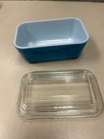 BLUE PYREX BUTTER DISH W/LID