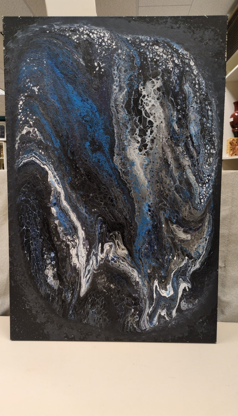 BLACK/WHITE/BLUE ABSTRACT PAINTING