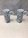 2 BLACK WHITE FLORAL CUPS