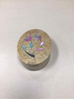 FLORAL STONE LIDDED CONT